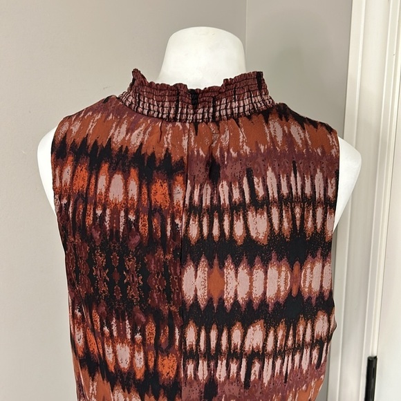 Evereve Gretta Midi Dress Mock Neck Tiered Pockets Brown Black Mesh Sz XL NEW - Picture 11 of 14